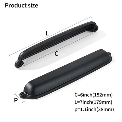 khtumeware 10 Pack Matte Black Cup Pulls 6 Inch Center to Center - Cabinet & Drawer Handles for Kitchen Hardware - color: Matte Black, size: 6"(152mm) Hole Center