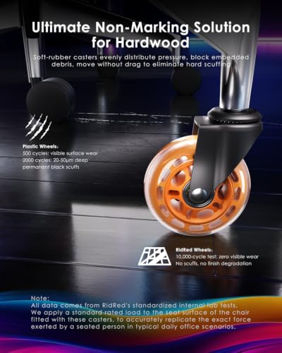 RidRed Gaming Chair Wheels - Heavy-Duty Office Chair Wheels - Replacement Rubber Casters- Universal Fit 3 Inch Chair Casters, Noise Free, Fits 98% Chair, for All Floor - color: Orange