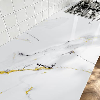 Calacatta White Gold Marble Contact Paper for Countertops Cabinets - size: 15.8" x 80"
