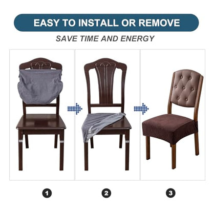 Waterproof Stretch Dining Chair Seat Covers, Set of 6 Chocolate - color: Chocolate, size: 16-20in-Rear-gapped