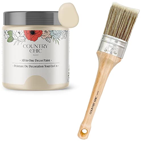 Chalk Style Paint + Paint Brush Bundle - for Furniture, Home Decor, Crafts (Color: Cheesecake [4 oz] - Off White)