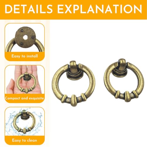 Antique Bronze Round Ring Pull Cabinet Handles, 2Pcs Ornate Cabinet Knobs - color: Antique Brass