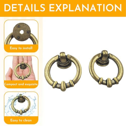 Antique Bronze Round Ring Pull Cabinet Handles, 2Pcs Ornate Cabinet Knobs - color: Antique Brass