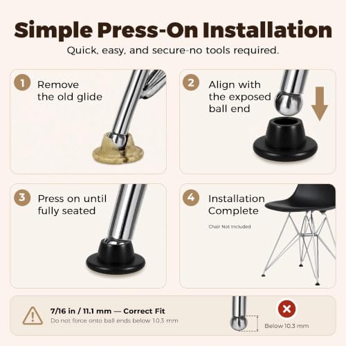 32 Pack 7/16 Inch Black Nylon Chair Glides - color: Black