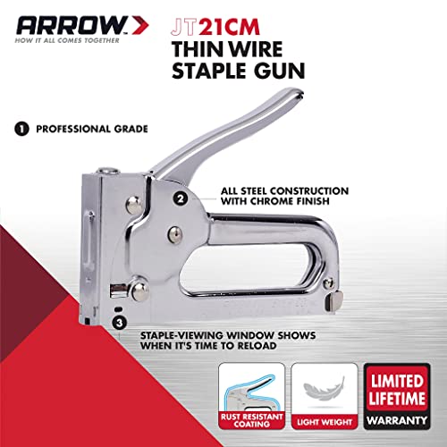 Arrow JT21CM Professional Light Duty Staple Gun for Upholstery, Crafts, Office, Fits 1/4", 5/16”, or 3/8" Staples (Pack of 4) - size: 4-Pack