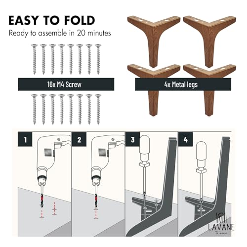La Vane 4 Inch Diamond Triangle Metal Furniture Legs 4PCS- Heavy Duty Iron - color: Walnut, size: 4" / 10cm