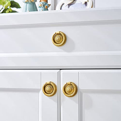 Brass Cabinet Rings Gold Knobs, Drawer Round European Handles Antique Gold Knobs for Home Kitchen, 4 Pack - size: 4 Pack