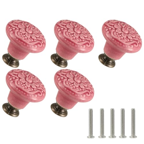 Ceramic Knobs, Embossed Floral Design - Rose Red, 20pcs - color: Rose Red