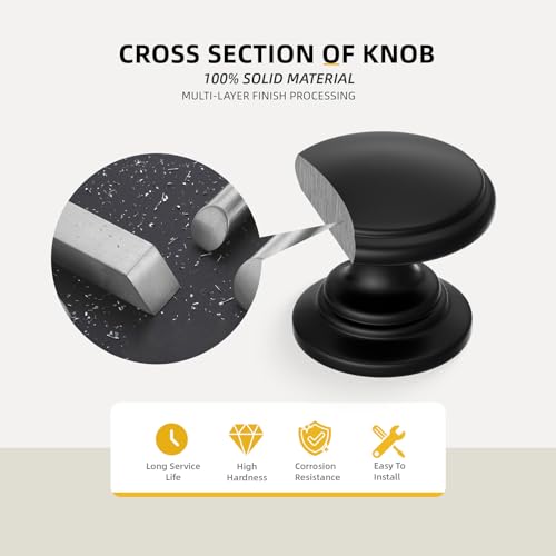 Goldenwarm Cabinet Knobs, Black Dresser Knobs 1-1/5 Inch 25 Pack Round Kitchen Hardware, Solid Zinc Alloy, Single Hole, Screws Included, Drawer Knob for Cupboard Dresser Bathroom Vanity - color: Black