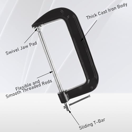 4Pcs 8 Inch C Clamp Heavy Duty C-Clamps Quality Iron C-Clamps Industrial Strength C Clamp Set for Woodworking Welding Building Metal Workpiece