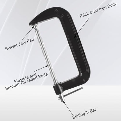 4Pcs 8 Inch C Clamp Heavy Duty C-Clamps Quality Iron C-Clamps Industrial Strength C Clamp Set for Woodworking Welding Building Metal Workpiece