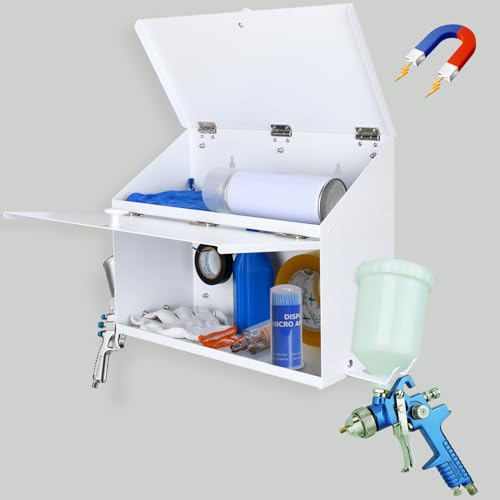 Magnetic Booth Box, Double Compartment w/ 2 Spray Gun Hangers - color: White