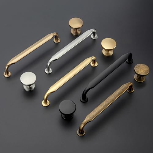 Goldenwarm 10 Pack Brushed Brass Cabinet Knobs Round Gold Drawer Knobs - color: Brushed Brass, size: Single Hole Center
