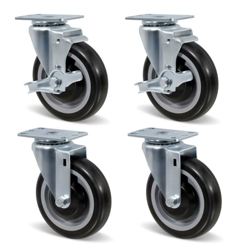 5" Caster Wheels Heavy Duty, Swivel Industrial Casters Set of 4, Polyurethane Shopping Cart Wheels Replacement for Furniture Equipment Dollies(2 Brake & 2 Swivel) - style: 2 Brake & 2 Swivel