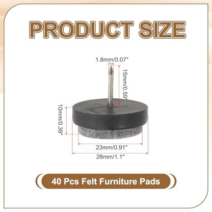 PATIKIL 28 mm Nail-on Felt Pads 40Pcs Round Felt Furniture Sliders Black - color: Black, size: 28 mm