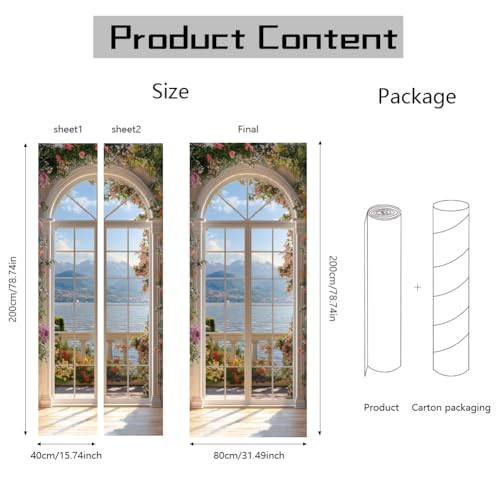 arricraft 2 Sheets Self-Adhesive Door Sticker, 80cmx200cm/31.5x78.7inch European Style Arch Windows Door Murals Stickers PVC Removable Wallpaper Decoration for Bedrooms Living Room - style: Arch Windows