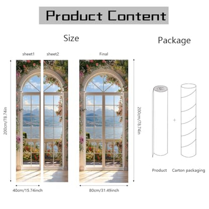 arricraft 2 Sheets Self-Adhesive Door Sticker, 80cmx200cm/31.5x78.7inch European Style Arch Windows Door Murals Stickers PVC Removable Wallpaper Decoration for Bedrooms Living Room - style: Arch Windows