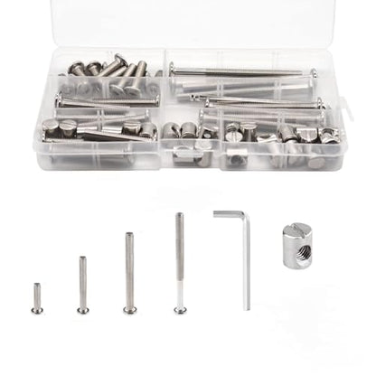 Baby Bed Frame Bolts, Crib Screws Hardware ReplacementKit M6x40/50/60/70/80mm Hex Drive Socket Cap Screws Barrel Nuts Wooden Dowel Kit for Beds Chairs Furniture et (50Set) - size: 50Set