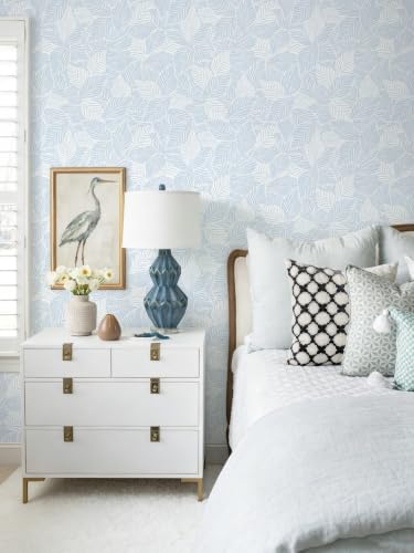 Dimoon Blue Peel and Stick Wallpaper Geometric Contact Paper for Bathroom Kitchen Striped Botanical Stick on Wall Paper Leaf Boho Removable Wallpaper Renter Friendly Vinyl Waterproof 17.3''x362'' - color: Blue and White, size: 17.3" x 362"