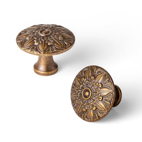 6 Pack Antique Brass Cabinet Knobs, Vintage Mandala Drawer Pull - color: Antique Brass