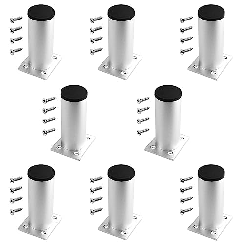 TOVOT 8PCS 4" Round Furniture Legs Aluminium Alloy Couch Legs Heavy-Duty Metal Feet for Furniture Cabinet Sofa (Silver)