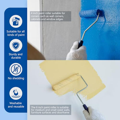 Microfiber Paint Roller, 3/8" Nap, 4 and 6 Inch, 40 Pack - size: 4&6 Inch Paint Roller Kit, 40 Pack