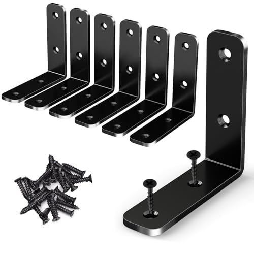 YUMORE 65mm L Corner Brace, Heavy Duty 90° Bracket, Black, 6 Pcs - color: Black, size: 2.56"x2.56"