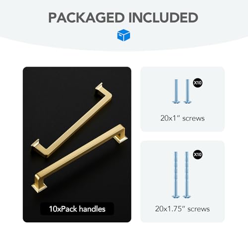 HOME EDIT Brushed Gold Cabinet Handles Zinc Pulls 6-1/4 Inch 10 Pack - color: Brushed Gold, size: 6-1/4 inches Hole Center