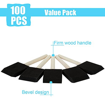 100 Pack 2 inch Foam Brush Bulk Foam Paint Brushes Foam Sponge Brush with Wood Handle Sponge Paint Brush Foam Brushes for Painting, Acrylics, Stains, Varnishes, Crafts - color: 100 Pack-2 Inch