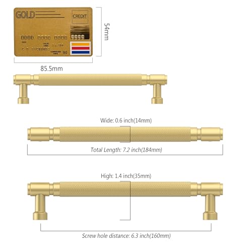 Amerdeco 10 Pack Brushed Gold knurled Cabinet Pulls 6.3" - color: Brushed Gold, size: 6.3" hole center