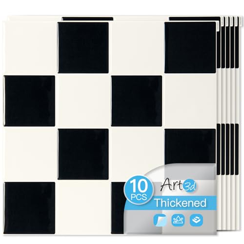 Art3d Grid Peel and Stick Backsplash, 10-Pack, 12 x 12 in, Black & White - color: Black/White