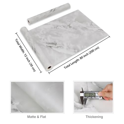 CRE8TIVE 12"x80" Matte Grey Cloudy Marble Contact Paper Waterproof Removable Marble Wallpaper Kitchen Countertop Peel and Stick Self Adhesive Vinyl Warp for Bedroom Bathroom Desks Table Top Sticker - color: Gray, size: 12" x 80"
