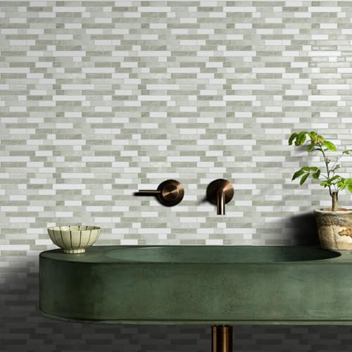 STICKGOO Thicker Peel and Stick Backsplash Tile for Kitchen and Bathroom - color: Light Gray-Beige