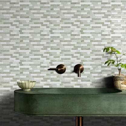 STICKGOO Thicker Peel and Stick Backsplash Tile for Kitchen and Bathroom - color: Light Gray-Beige