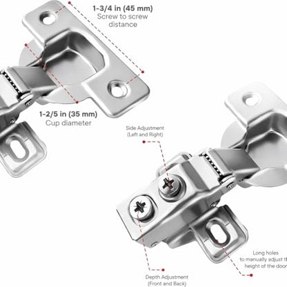20-Pack 3/8" Overlay Soft Close Face Frame Kitchen Cabinet Hinges - size: 3/8" Overlay