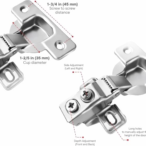 Berta 60 Pack, 1/2" Overlay Hinges, 45mm Stainless Steel Quiet 3D Soft Close Concealed for Face Frame Door ＆ Frameless Door, 105° Open Angle Kitchen Replacement, Self Closing Hidden, Satin Nickel