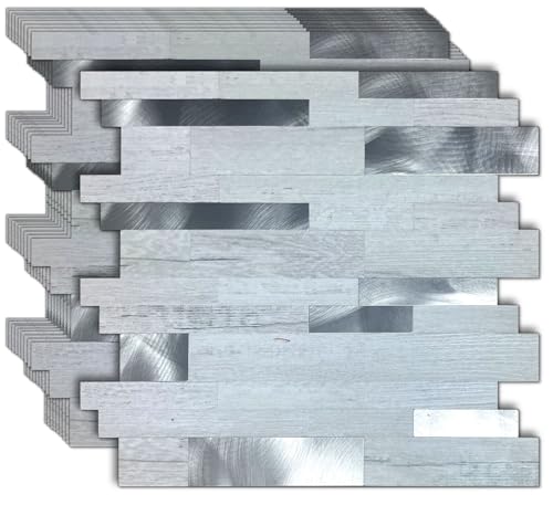 Weimiesc 10 Sheets Backsplash Tile for Kitchen Peel and Stick, Self-Adhesive Waterproof, Metal Backsplash Subway Tile, Stick on Tiles Kitchen Bathroom (Light White Green+Frosted Silver) - color: Light White Green+Frosted Silver