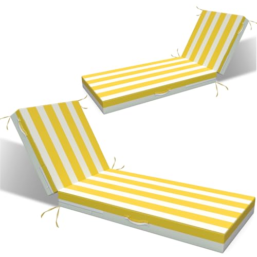 L'AGRATY Chaise Lounge Chair Waterproof Cushion Set of 2 Outdoor for Pool - color: Yellow White
