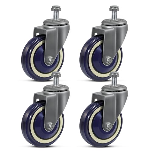 4'' Shopping Cart Wheels Replacement Kit, Polyurethane Threaded Stem Casters Set of 4 Wheels for Cart Furniture Supermarket Grocery Retail Stores - style: 4 inch Navy