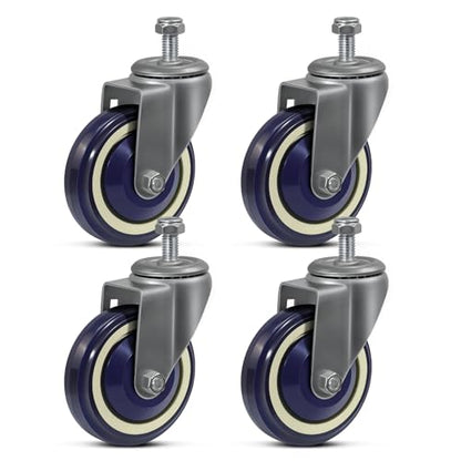 4'' Shopping Cart Wheels Replacement Kit, Polyurethane Threaded Stem Casters Set of 4 Wheels for Cart Furniture Supermarket Grocery Retail Stores - style: 4 inch Navy