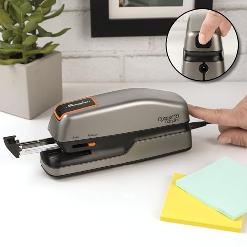 Swingline Electric Stapler, 20 Sheet Capacity, Optima 20, Jam Free, Compact, Automatic or Manual, Plug In or Battery, Orange and Gray (48207) - size: 20 Sheet, style: Half Strip (Compact) (Pack of 1)