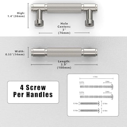 10 Pack Brushed Satin Nickel Knurled Cabinet Pulls 3 Inch(76mm) Kitchen Cabinet Handles Cabinet Hardware Drawer Pulls - color: Brushed Satin Nickel, size: 3" Hole Center