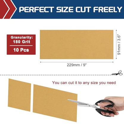 10Pcs Sand Paper 3.6x9Inch 180Grit Aluminum Oxide Sandpaper Sheets - size: 3.6 x 9 Inch x 180 Grits