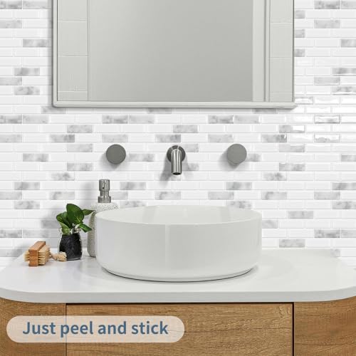 DEWOO Peel and Stick Backsplash 3D Self Adhesive Wall Tiles 10 Sheet - color: Marble Grey