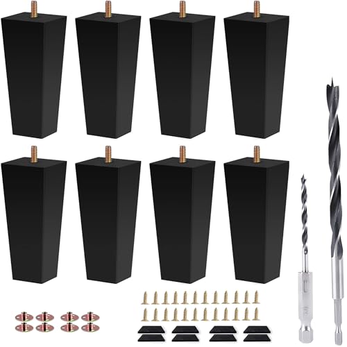 Sofa Legs Square Bed Feet 6 inch Wood Replacement Leg for Furniture Set of 8,Black (8set, 6”) - color: 8set, size: 6”