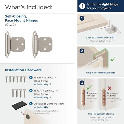 Amerock 1 Pair Variable Overlay Satin Nickel Face Mount Cabinet Hinge - color: Satin Nickel, size: Flat