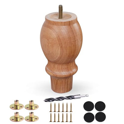 DWYL & LWYD Set of 4 Wood Furniture Legs 6 Inches Heavy Duty, Rubberwood Replacement Couch Legs Sofa Legs Cabinet Legs Dresser Legs Wooden Feet for Furniture (Varnish Finish,6 Inches Height) - color: Varnished, size: 6 Inch
