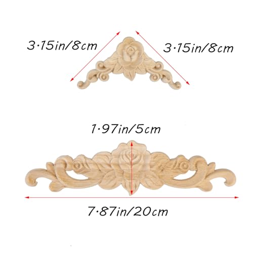 Antrader Unpainted Long Wood Carved Appliques Onlays with Cornered Decals - style: Style 2 with Cornered Decals