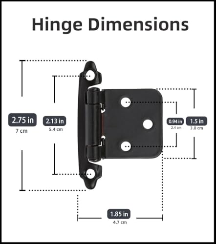 Decobasics Oil Rubbed Bronze Cabinet Hinges for Kitchen Cabinets (2 Pair -4 Pcs) -1/2" Overlay -Self Closing Cabinet Hinges Flush Mount w/Cupboard Silicon Bumpers & Upgraded Screws - color: Oil Rubbed Bronze, size: 4 Pack