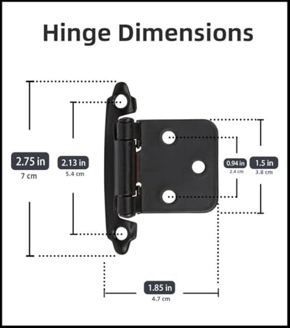 Decobasics Oil Rubbed Bronze Cabinet Hinges for Kitchen Cabinets (10 Pair -20 Pcs) -1/2" Overlay -Self Closing Cabinet Hinges Flush Mount w/Cupboard Silicon Bumpers & Upgraded Screws - color: Oil Rubbed Bronze, size: 20 Pack